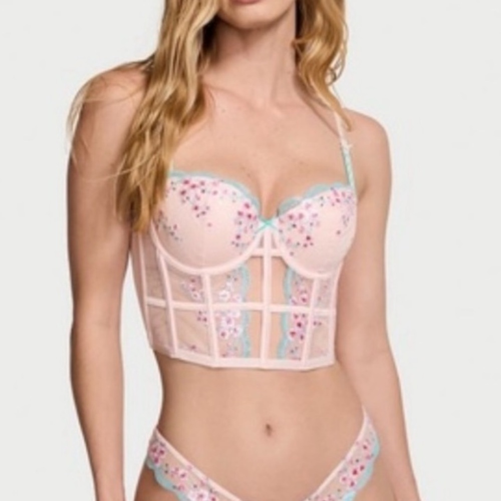 $77 Victoria’s Secret Dream Angels Longline Corset Sweet Floral Glimmer
